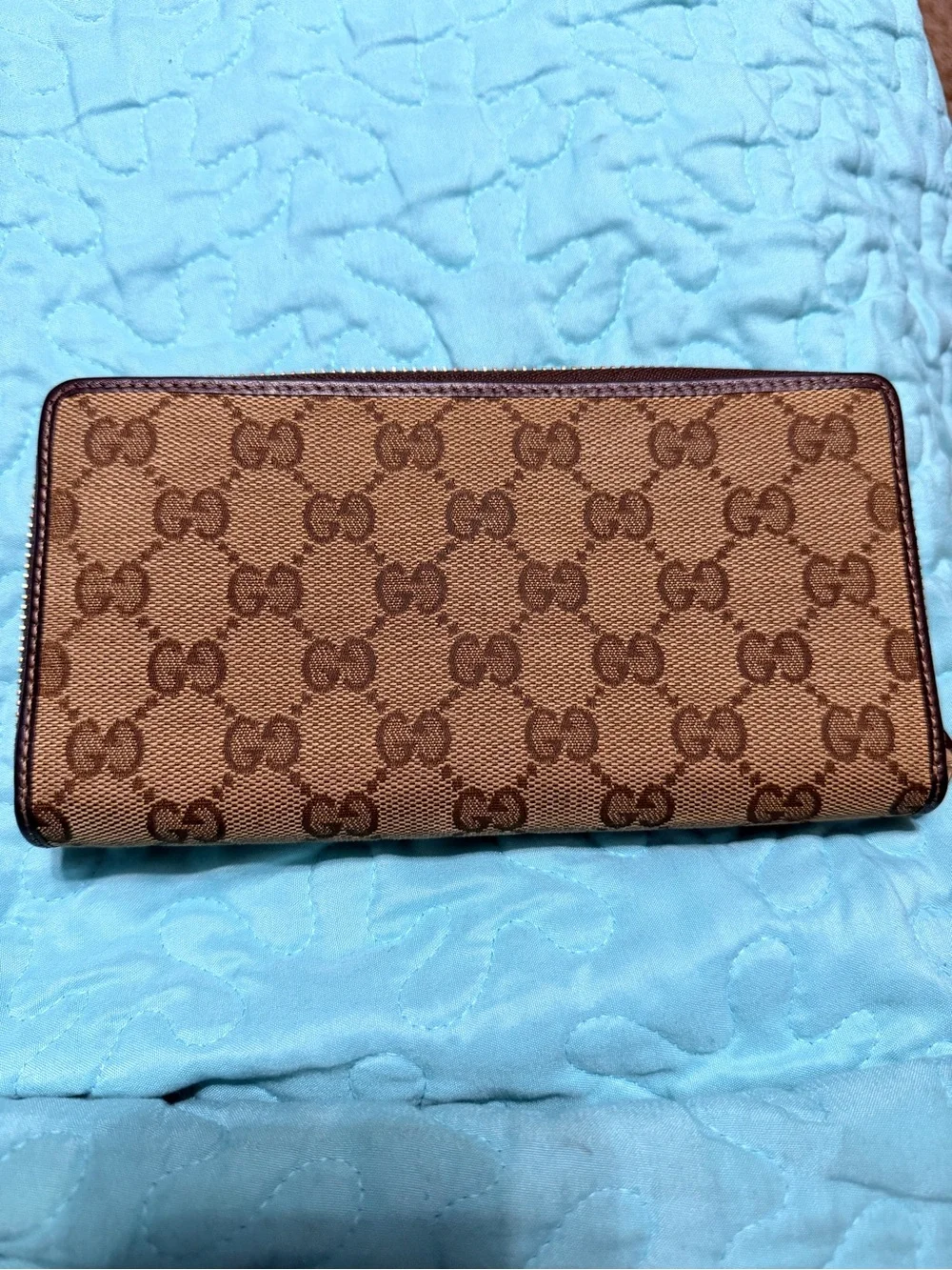 Gucci Brown GG Supreme Zip-Around Wallet with Green-Red Web and Bow - Picture 2 of 7